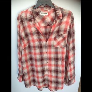 Ava & Viv Botton Shirt - Red Plaid - 3X